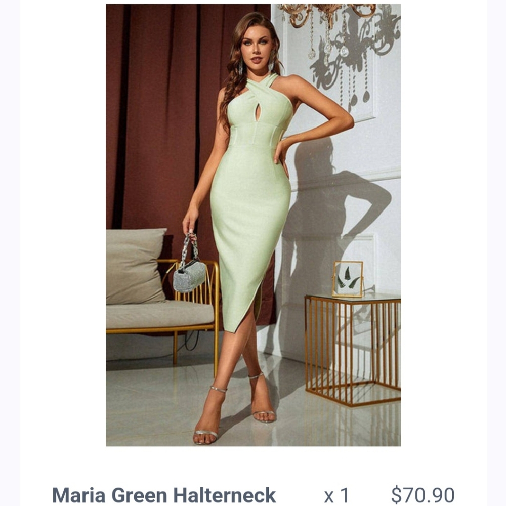 Green halter dress Midi